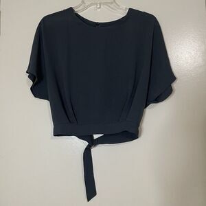 ASTR the label teal blue cropped belted cut out blouse top size small